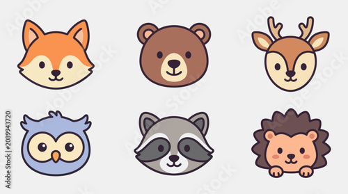 Cute woodland animal faces collection