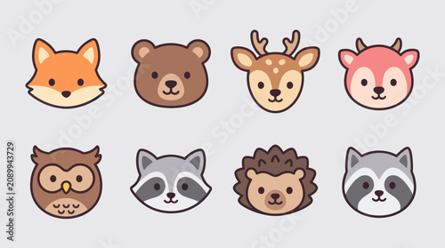 Cute woodland animal faces collection