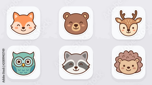 Cute woodland animal faces collection