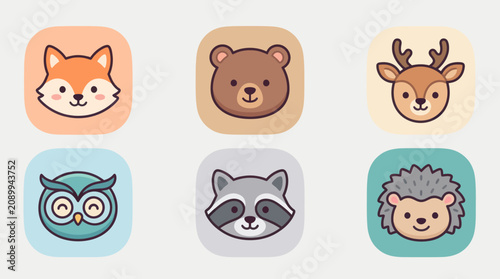Cute woodland animal faces collection