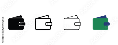 wallet icons in various styles and colors on white background