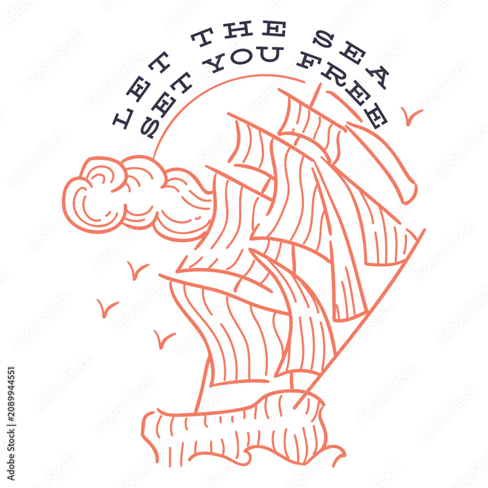 Fototapeta premium Let the sea set you free quote stroke