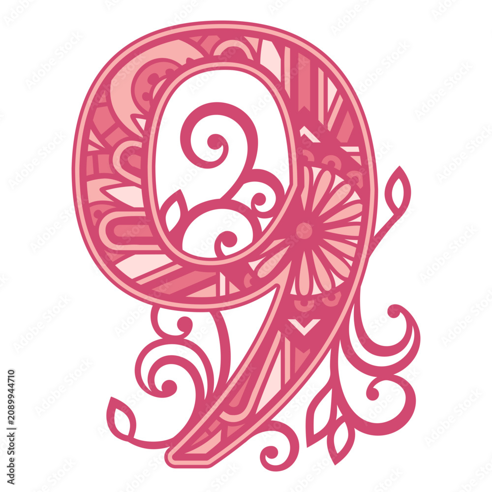 Fototapeta premium Number nine mandala alphabet