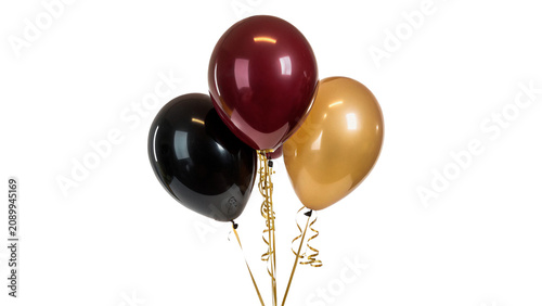 Foto Group of three colorful helium party balloons isolated on a transparent backgrou