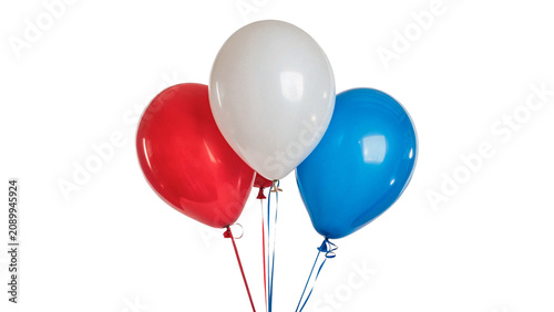 Schilderij op canvas Group of three colorful helium party balloons isolated on a transparent backgrou