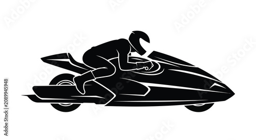 Obraz na plátne A jet ski with rider depicted in a black silhouette against a white background s