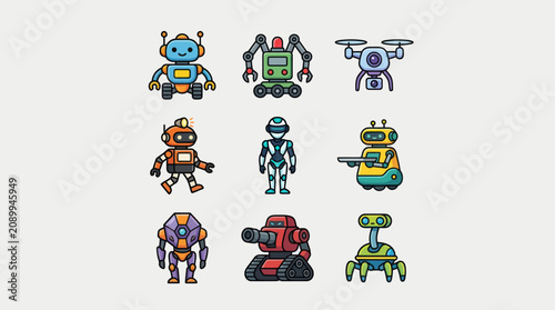 Schilderij op canvas Diverse robotic characters collection