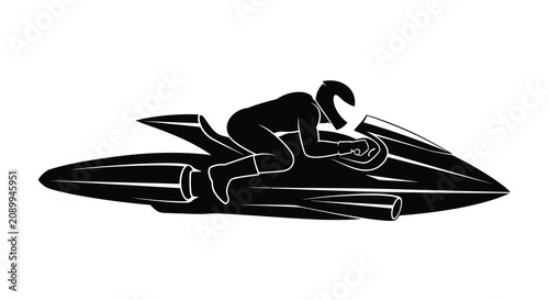 Obraz na plátne Jet ski with rider in dynamic pose black silhouette watercraft person vehicle tr