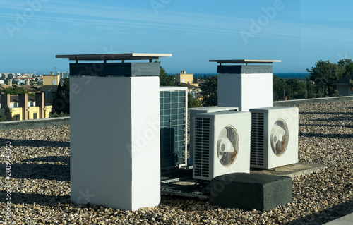 Принти на полотні Air conditioning (HVAC) installed on the roof of industrial buildings
