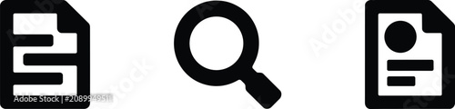 Фотография Document search icons featuring a paper file symbol, magnifying glass and a resu