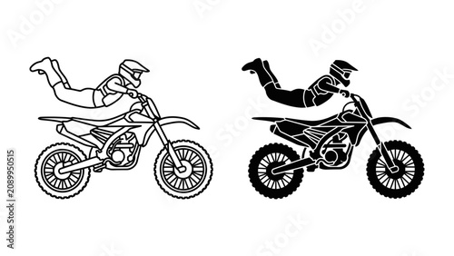 Billede på lærred Motorcyclist Freestyle Jump: A dynamic illustration depicting a motocross rider performing a daring freestyle jump on a dirt bike, showcasing extreme sports and athletic skill