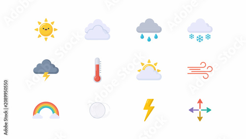 Foto Weather icons set colorful vector graphics sunny cloudy rainy snowy windy