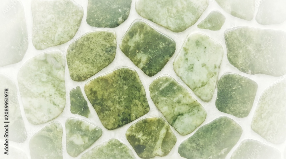 Fototapeta premium Abstract Background of Green Jade Stones Inlaid in White Mortar