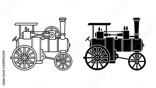 Foto Vintage Steam Engine Icons: Two stylized illustrations of a vintage steam engine