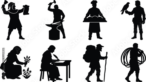 Photos Medieval Occupation Silhouette Collection with Blacksmith Baker Falconer Scribe
