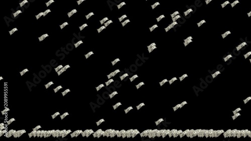Falling money banknotes concept of financial success and wealth isolated on black background for business and investment themes