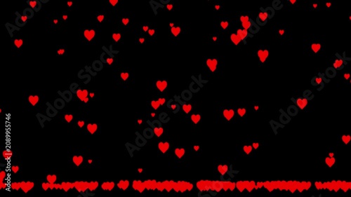 Falling red hearts animation romantic background for Valentines Day or love concepts digital illustration with bokeh effect