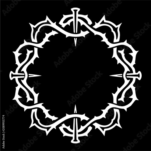 Foto Heavy Thorns Wrapped Barbed Wire Circular Frame with Detailed Cross-Spikes