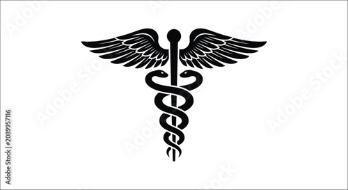 Foto Caduceus symbol silhouette on a white background a classic emblem of healthcare