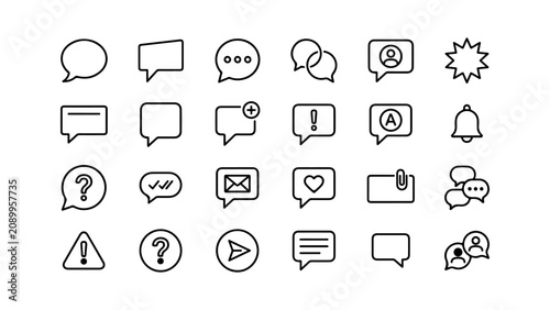 Set of Communication Speech Bubble Icons Featuring Chat Messages and Notification Symbols Vector