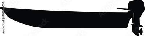 Cuadro en lienzo Black silhouette of a small aluminum fishing boat with an outboard motor shown f