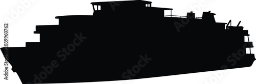 Photos Black silhouette of a large passenger cruise ship or ferry boat floating on the