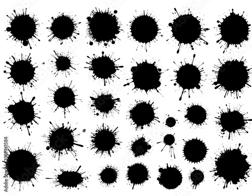 A collection of black inkblots on white background