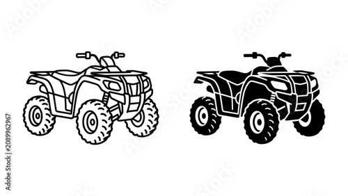 Bild auf Leinwand ATV Outline and Silhouette: A pair of all-terrain vehicles, one in outline and the other as a black silhouette, showcasing the iconic design of a quad bike