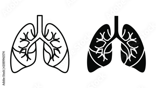 Foto Lungs Icon Set: A set of two stylized icons representing human lungs, one in an outline style and the other in a solid silhouette, symbolizing respiratory health and medical science