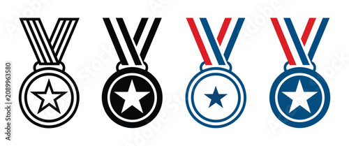 Fotografía Veteran Medal Icon Set, Award Badges for Service Recognition, Honor and Achievem
