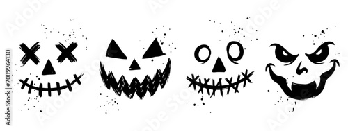 Halloween face stencils set for kids and adults black silhouette illustrations