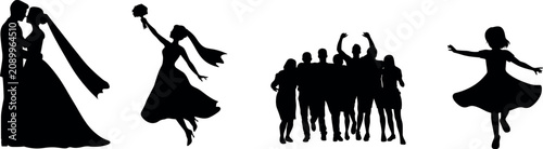 Photos Collection of joyful family and wedding silhouettes celebrating love and happine