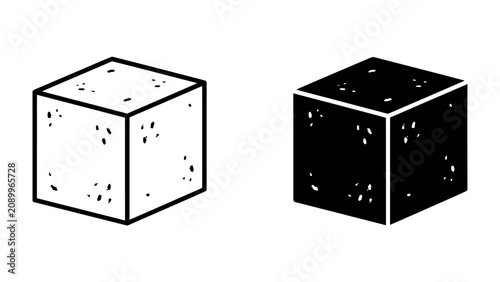 Картината върху платно Sugar Cubes - Black and White: A pair of stylized sugar cubes, one outlined in black and white and the other a solid black silhouette, presented in a clean graphic style
