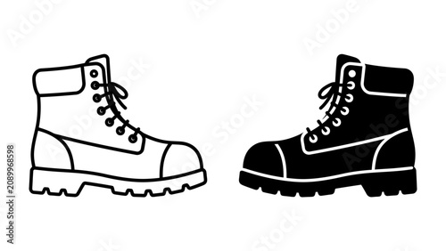 Canvas Print Work Boots: A pair of sturdy work boots, one in outline and the other in solid black, symbolize durability and readiness for tough tasks