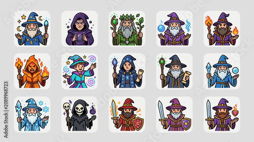 Bild auf Leinwand Fantasy wizard characters collection