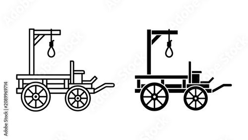 Foto Execution Cart: A stark illustration depicts an execution cart, complete with a gallows and noose, symbolizing historical justice or grim historical events