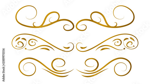 Εκτύπωση καμβά Elegant set of three golden calligraphic flourishes and ornate dividers, perfect for luxury wedding invitations, vintage stationery, and sophisticated branding