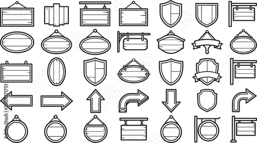 фотографія Collection of western themed frames and arrows line art silhouette