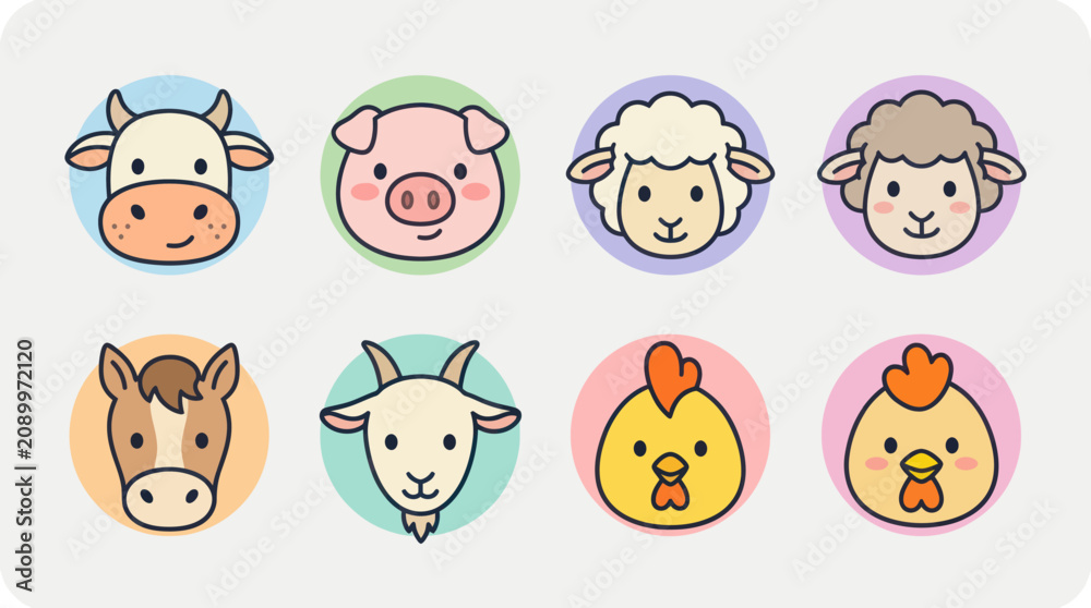 Fototapeta premium Farm animal icons set