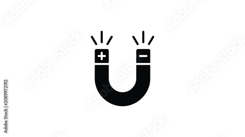 Fotografi Horseshoe Magnet Silhouette With Polarity Indicators Black On White