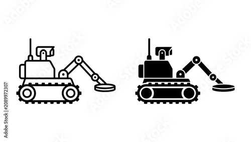 Foto Robot Exploration Icon: A set of two icons depicting a compact exploration robot with articulated arm and tracks, representing modern technology and robotic innovation