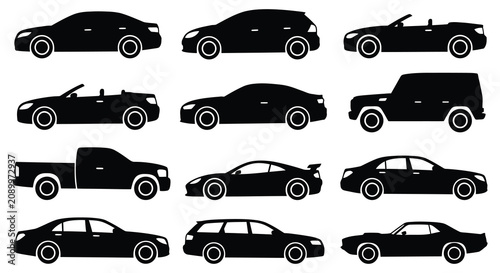 Foto Vehicle Silhouettes On White Background Automotive Design Collection