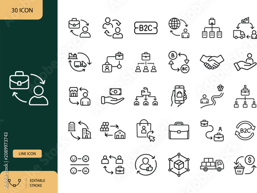 B2C Commerce Line Icons Set, Business to Consumer Retail and Sales Outline Symbols. Vector Illustration.