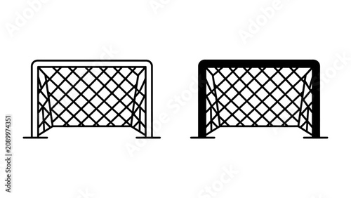 Valokuva Soccer Goal Icons: Two minimalist line art icons of a soccer goal, one in outline and the other filled with black, presented side-by-side