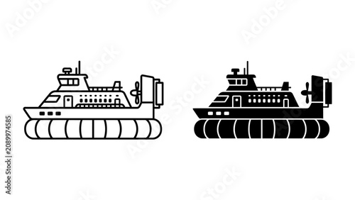 Bild auf Leinwand Hovercraft icons: A pair of hovercraft illustrations, one line art and one solid