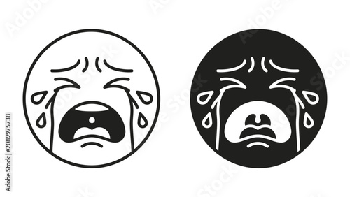 Canvas-taulu Crying Face Icons: A graphic representation of a crying face in both black and white outlines, conveying sadness and distress