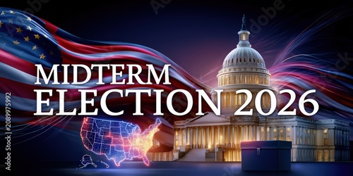 Midterm Election 2026 with Us Capitol and American Flag Backdrop