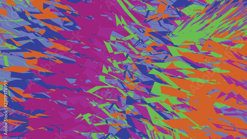 Billede på lærred Intense explosive mosaic of fragmented sharp triangles and polygons in multi color spectrum for energetic chaotic modern digital creative background