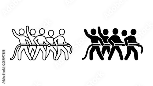 Konstfotografi Tug of War Silhouette: Two stylized teams engage in a classic tug-of-war competition, symbolizing strength, unity, and competitive spirit