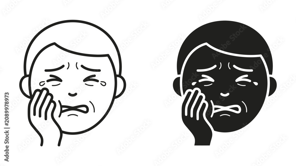 Εκτύπωση καμβά Crying Face Icon: Two illustrative icons depict a person's face in distress, with tears streaming down and hand pressed to cheek, conveying intense sadness and pain